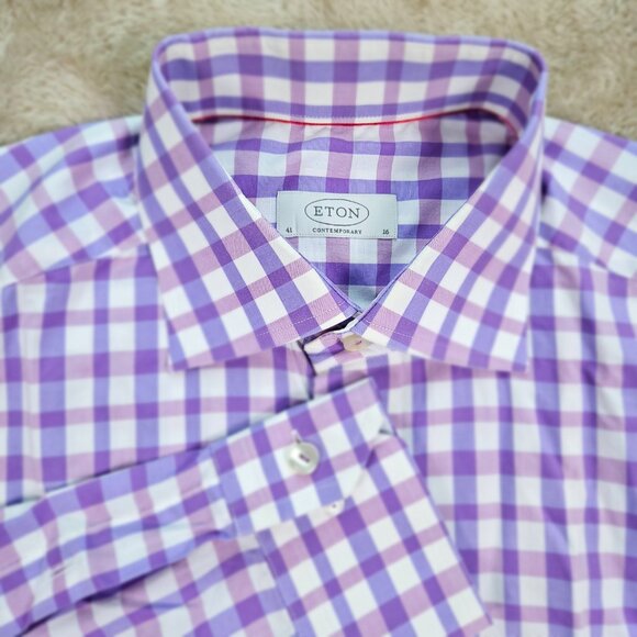 Eton Other - ETON Contemporary Dress Shirt Button-Down Men's Size 16 - 41 Long Sleeve Plaid